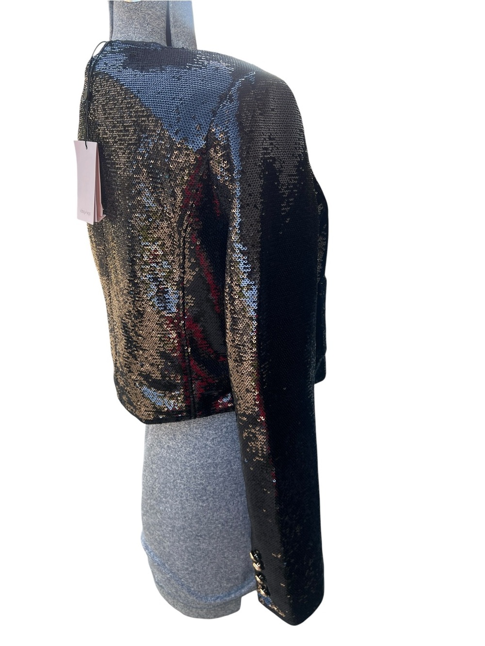 NWT cinq a sept Black Sequin “Randi” Cropped Blazer Jacket with Gold Buttons - Picture 7 of 14